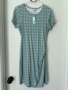 41 Hawthorn NWT Blue Plaid Midi Dress Soft Stretch Casual Chic